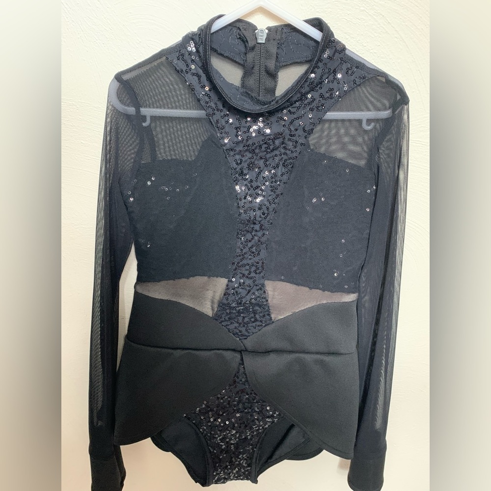 Black, Sequin and Mesh girls gymnastics leotard, size youth medium